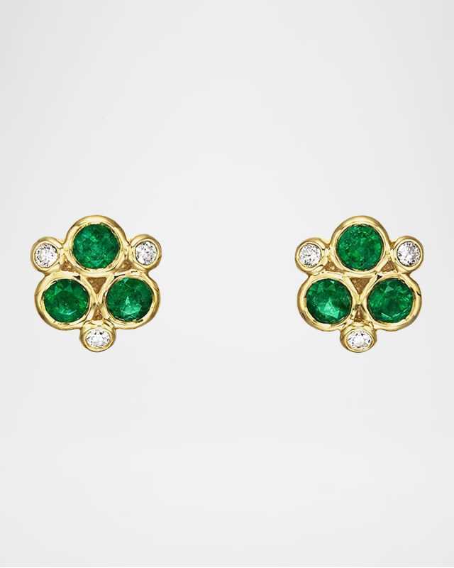 Classic Color Emerald, Diamond & 18K Yellow Gold Trio Earrings